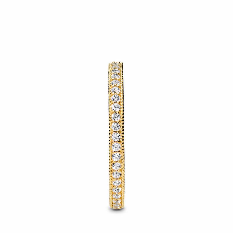 Pandora Shine™ Hearts Stackable Ring Ireland - 18ct Gold Plated/Cubic Zirconia - 682139NAC